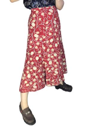 St.michael marks & spencer юбка миди в цветочный принт красная романтичная винтаж летящая шифон2 фото