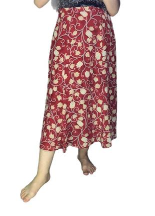 St.michael marks & spencer юбка миди в цветочный принт красная романтичная винтаж летящая шифон5 фото