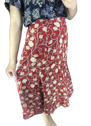 St.michael marks & spencer юбка миди в цветочный принт красная романтичная винтаж летящая шифон8 фото