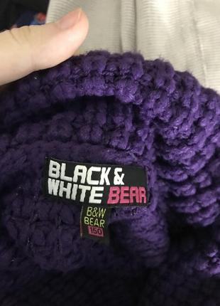 Фиолетовая безрукавка жилет вязаный крупная вязка яркая с воротом black & white bear5 фото