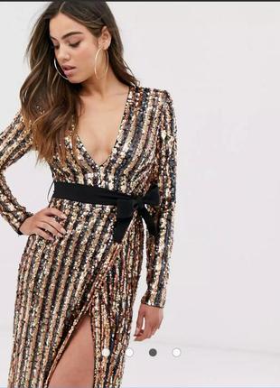 Платье макси с глубоким вырезом,запахом и пайетками