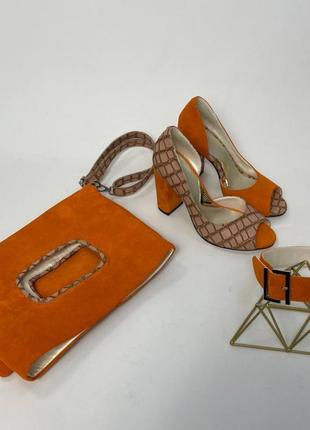 Ексклюзивні туфлі з натуральної італійської шкіри і замша оранж6 фото