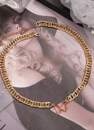 Цепь чокер хрустальная бабочка цепочка колье ожерелье с розовой бабочкой