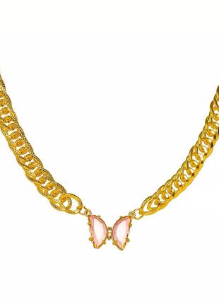 Цепь чокер хрустальная бабочка цепочка колье ожерелье с розовой бабочкой