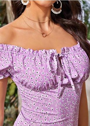 Трендовое лиловое мини платье резинка2 фото