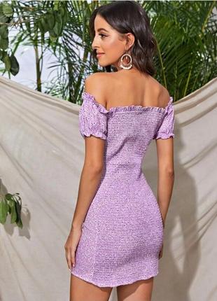 Трендовое лиловое мини платье резинка3 фото