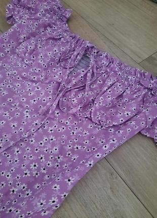 Трендовое лиловое мини платье резинка6 фото