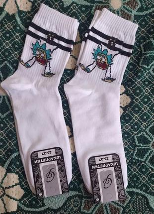 Белые высокие носки с принтом рик и морти