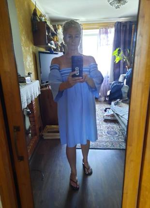 Очень красивое голубое платье с открытыми плечами и вышивкой vera&lucy8 фото