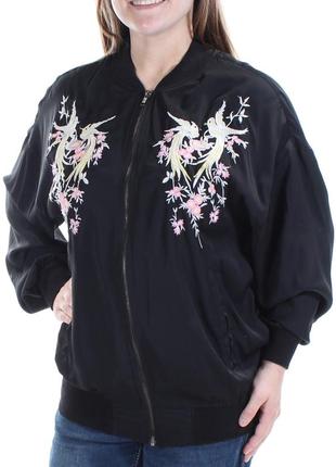 Чорний жіночий бомбер з вишивкою на 42-46 рр