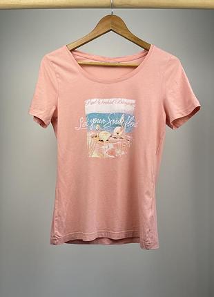 Футболка нежно розовая, принт фламинго