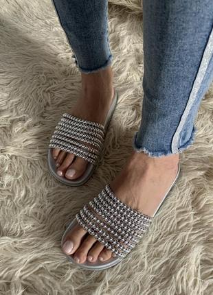 Женские серебристые шлепки нити шарики , 36-40