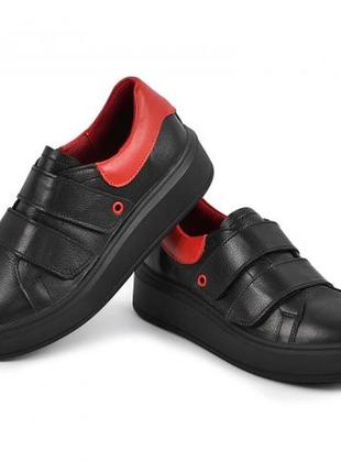 Кожаные кеды кроссовки черные/красные размер 32-393 фото