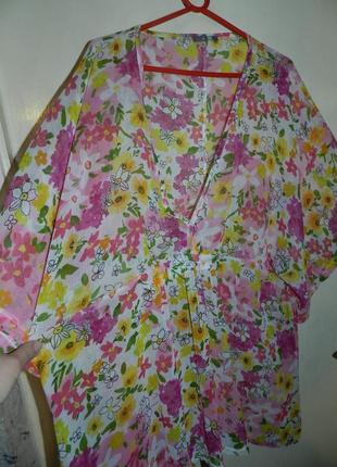 Асимметричная,яркая блузка,пляжная туника в цветочный принт,большого размера-оверсайз,h1 фото