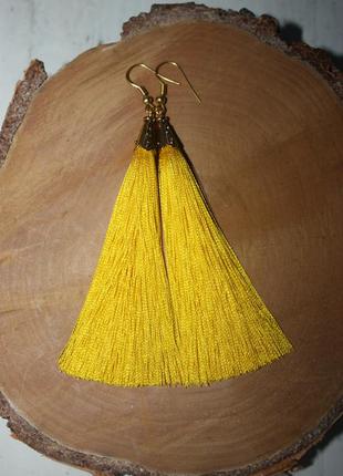 Серьги серёжки кисти кисточки жёлтые нити