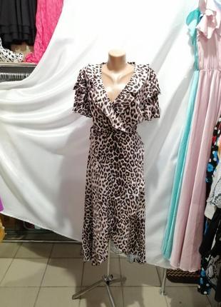 Платье леопард лео принт на запах рукав волан струящийся софт3 фото