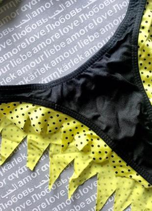 Купальник раздельный бикини бандо ретро стиль в горох черный желтый с бахромой купить цена6 фото