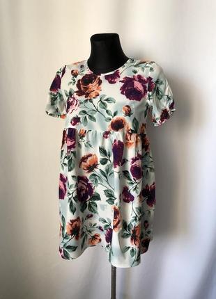Короткое платье-туника «розы на зеленом»2 фото
