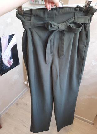 H&m брюки с поясом хаки7 фото