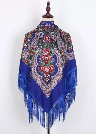 Красивый платок шарф шаль синий. украинские платки