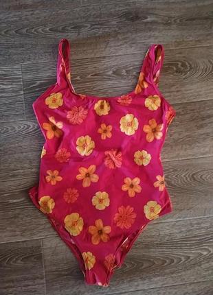 Батал великий розмір шикарний яскравий стильний злитий червоний відрядний купальник в квіточку