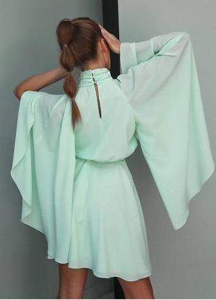 Нежное лёгкое мини платье сарафан свободного кроя с поясом объёмный свободный рукав мари3 фото