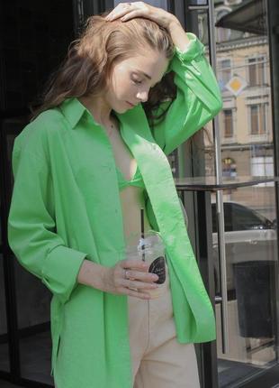 Комплект зелёная рубашка и топ7 фото