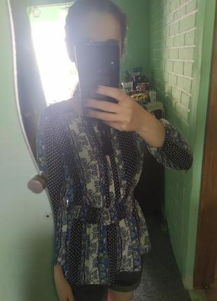 Блуза синяя с длинным рукавом