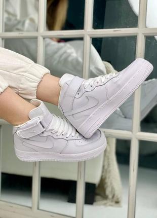 Жіночі шкіряні високі кросівки nike air force🆕повсякденні білі найк аір форс