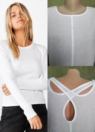 Женская белая футболка next с длинными рукавами топ джемпер лонгслив кофта с вырезами на спине