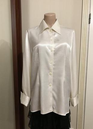 Атласная длинная блуза-рубашка в полоску, винтаж, шелковистая ткань.1 фото