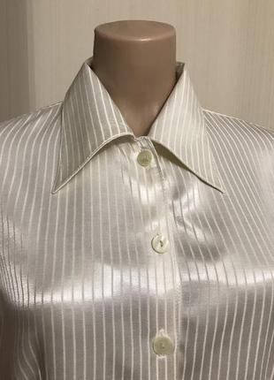 Атласная длинная блуза-рубашка в полоску, винтаж, шелковистая ткань.3 фото