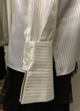 Атласная длинная блуза-рубашка в полоску, винтаж, шелковистая ткань.6 фото