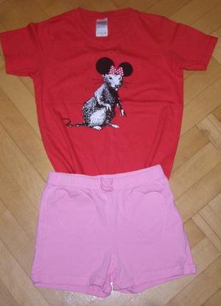 Стильный набор одежды: футболка с мышкой и шорты, на 5-6 лет