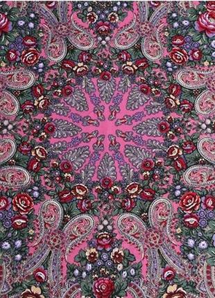 Хустка квіти з бахромою рожева. українські хустки, шалі, шарфи