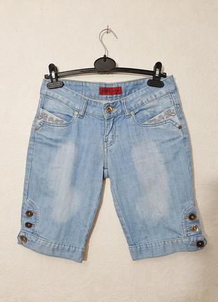 Apes jeans отличные шорты бойфренды голубые с манжетами с коричневой вышивкой летние женские 46-48
