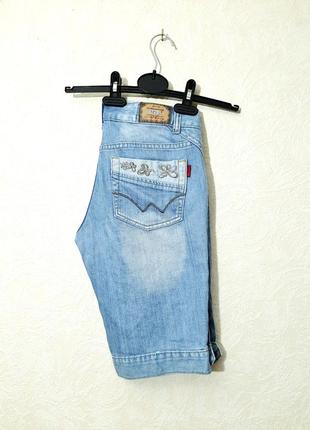 Apes jeans джинсовые шорты бойфренды голубые с манжетами с коричневой вышивкой летние женские 46-487 фото