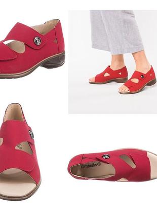 Ambellis удобные открытые босоножки туфли на липучке красные1 фото