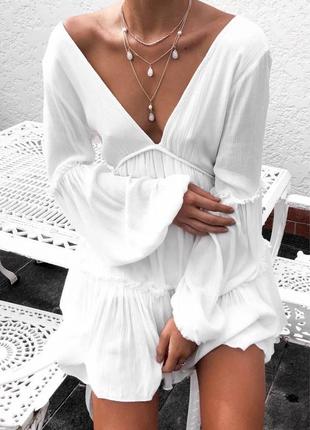 Трендовое платье пляжная сарафан туника в белом цвете