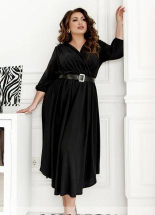 Красивое чорное платье плюс сайз ,вырез v-формы с двух сторон 💕1 фото