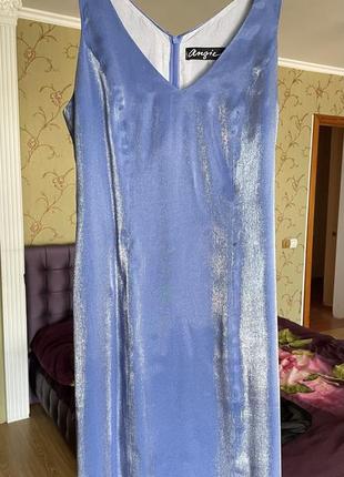 Платье нарядное вечернее блестящее голубое василькового цвета angie s/m