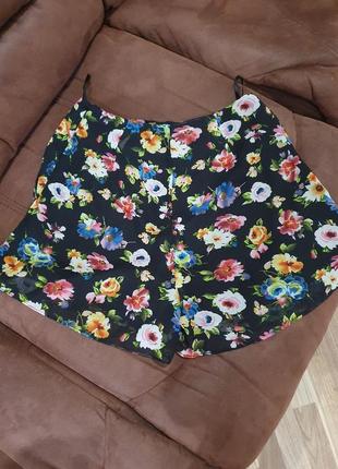 Легкие стильные юбка шорты в цветочный принт. высокая посадка1 фото
