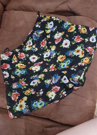 Легкие стильные юбка шорты в цветочный принт. высокая посадка4 фото