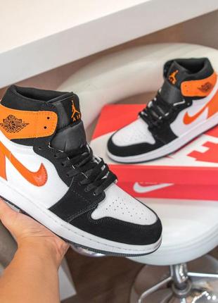 Мужские кроссовки nike air jordan 1 retro black/orange/white
