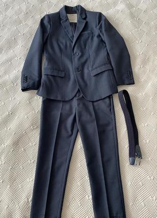 Костюм для мальчика в школу пиджак брюки зара zara р 128 8 лет синий1 фото