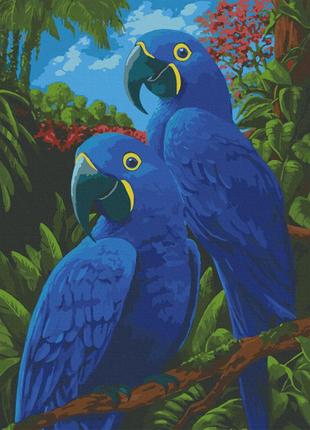 Картина по номерам крафт голубые ары попугаи