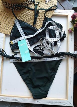 H&m комплектний купальник бикини треугольник зелений хаки фирменний оригинал9 фото