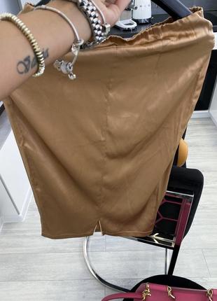 Бежевая шёлковая брендовая премиум миди юбка чистый шёлк3 фото