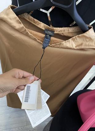 Бежевая шёлковая брендовая премиум миди юбка чистый шёлк5 фото