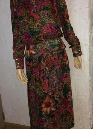 Красивый винтажный костюм шифон блузон и плиссированная юбка